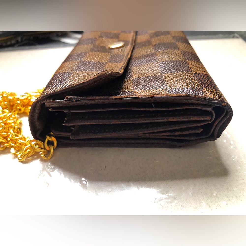 Louis Vuitton Brown Damier Ebene Wallet with Gold Chain - Picture 15 of 16